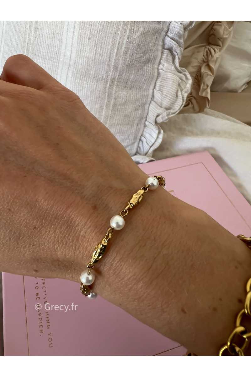 Bracelet chic perles et doré acier inoxydable