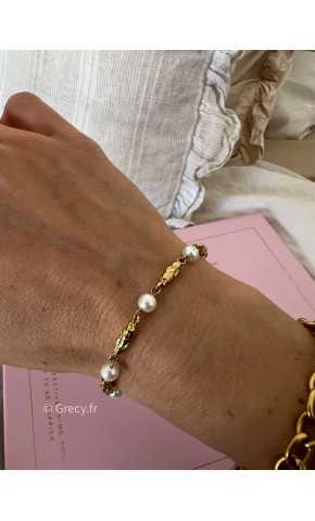 Bracelet chic perles et doré acier inoxydable