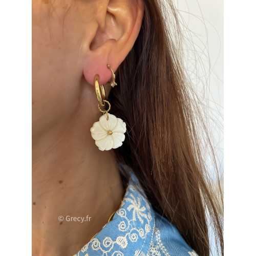 Boucles d'oreilles fleurs blanches acier inoxydable