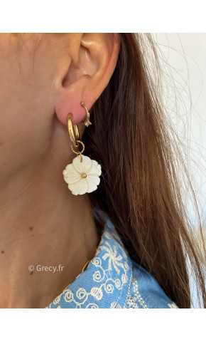 Boucles d'oreilles fleurs blanches acier inoxydable