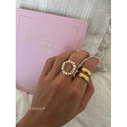 Bague cercle de perles ronde acier inoxydable