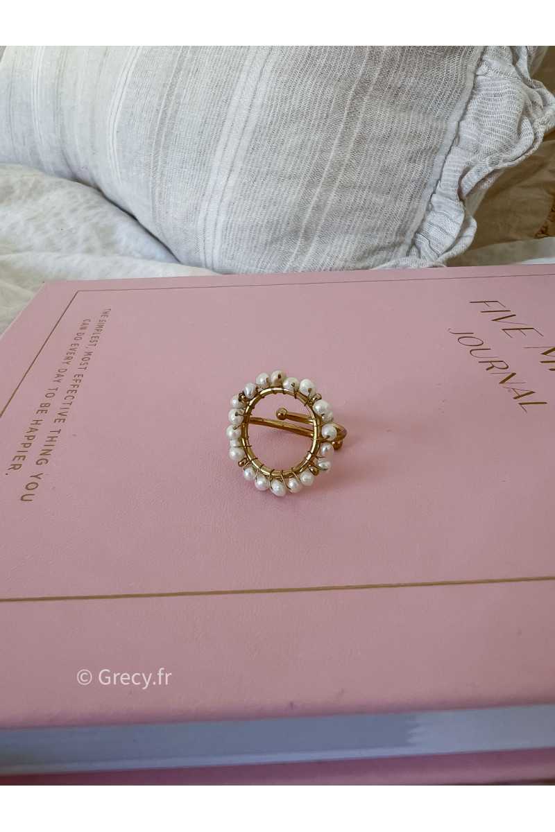 Bague cercle de perles ronde acier inoxydable