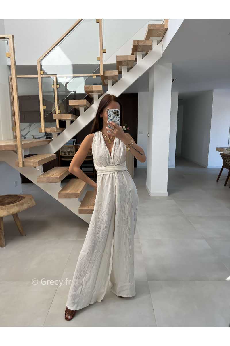 combinaison pantalon multipositions écru blanc fluide été grecy look tenue mode tendance
