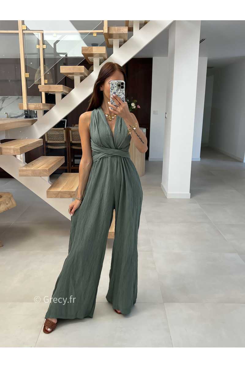 combinaison pantalon multipositions kaki vert fluide été grecy look tenue mode tendance