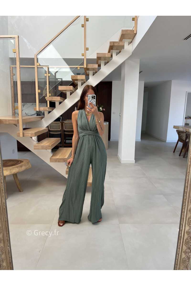 combinaison pantalon multipositions kaki vert fluide été grecy look tenue mode tendance