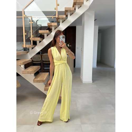 combinaison pantalon multipositions jaune fluide été grecy look tenue mode tendance