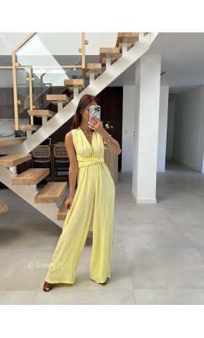 combinaison pantalon multipositions jaune fluide été grecy look tenue mode tendance