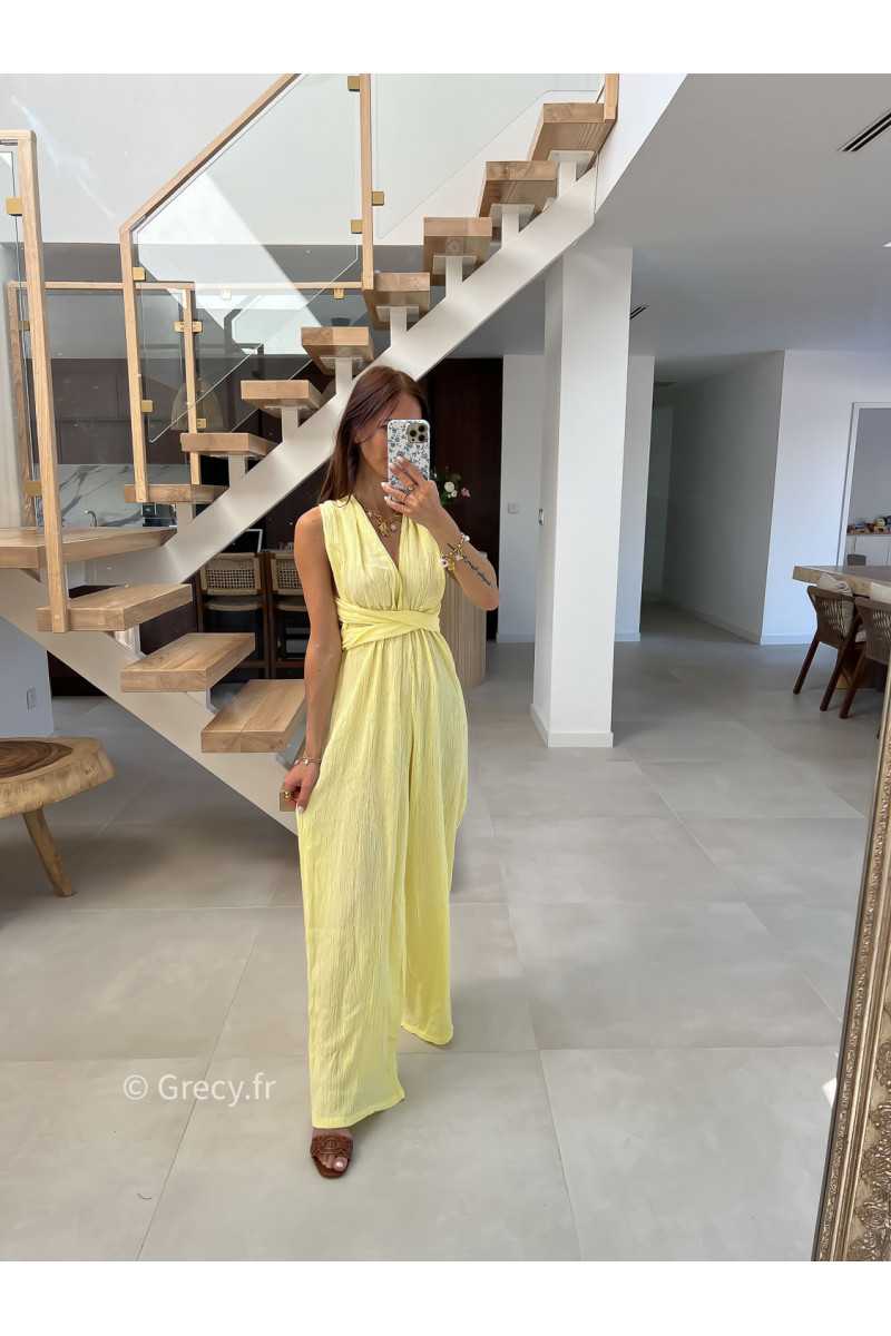 combinaison pantalon multipositions jaune fluide été grecy look tenue mode tendance