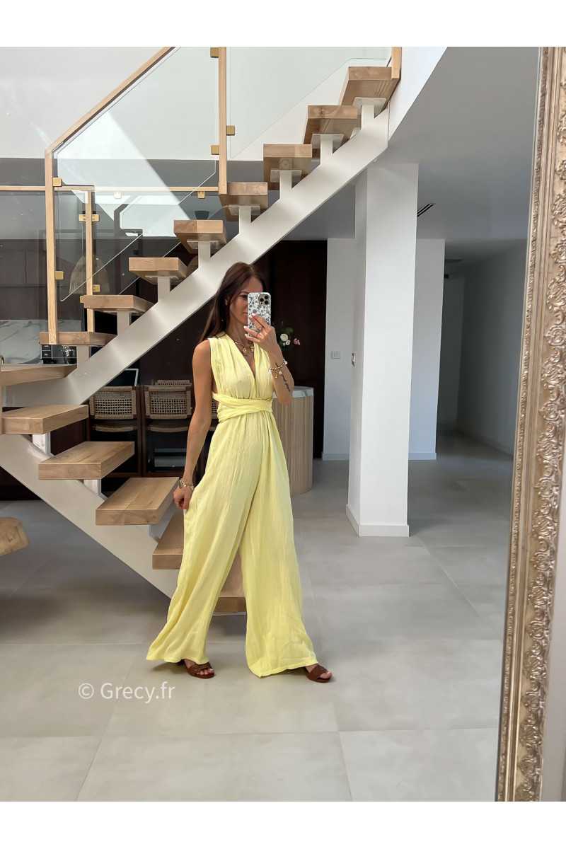 combinaison pantalon multipositions jaune fluide été grecy look tenue mode tendance