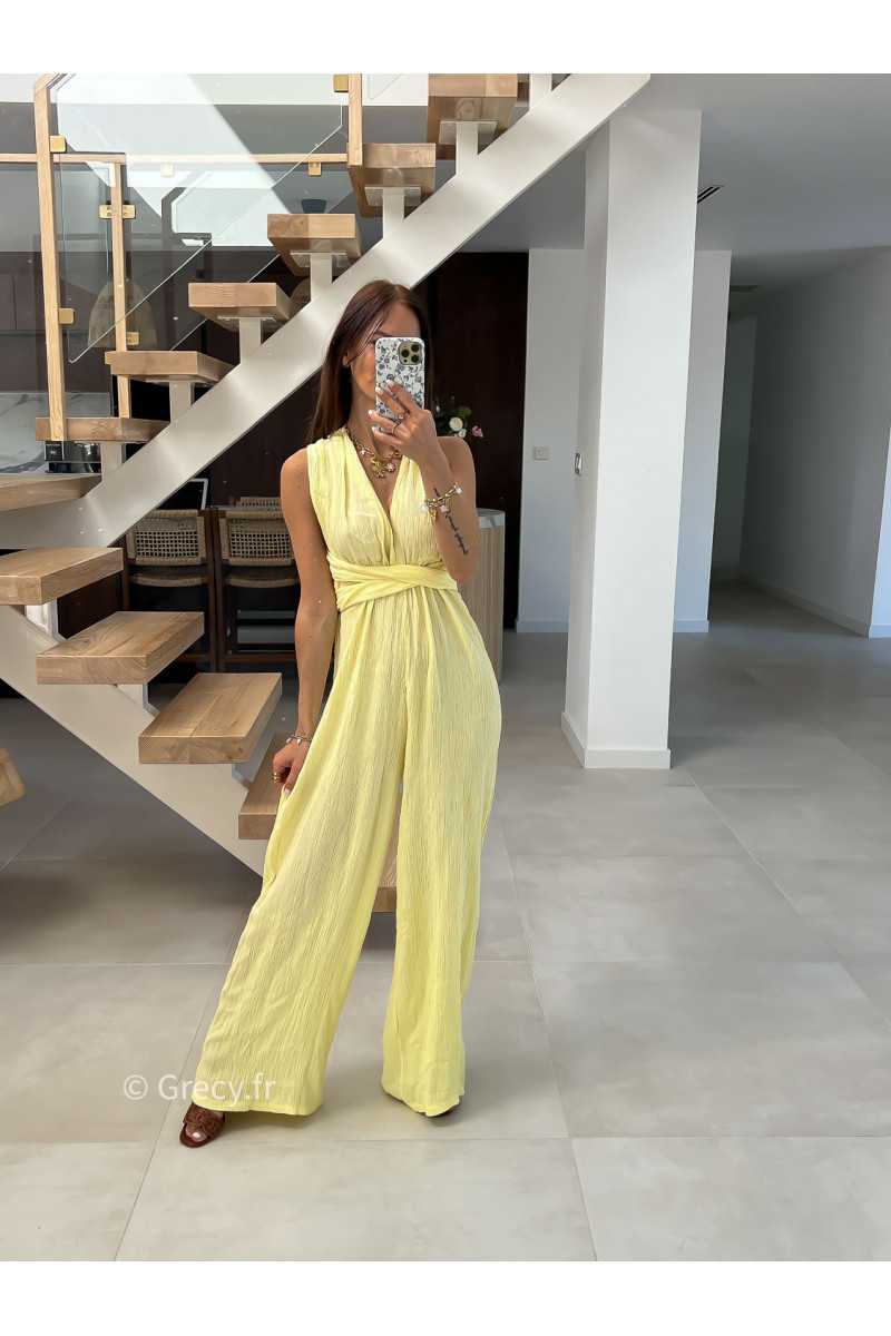 combinaison pantalon multipositions jaune fluide été grecy look tenue mode tendance