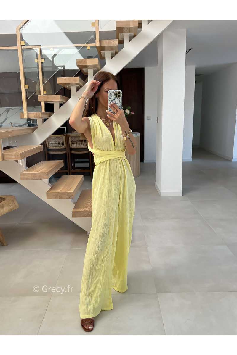 combinaison pantalon multipositions jaune fluide été grecy look tenue mode tendance