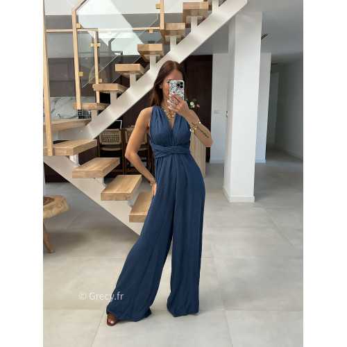 combinaison pantalon multipositions bleu marine fluide été grecy look tenue mode tendance