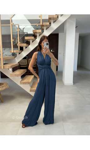 combinaison pantalon multipositions bleu marine fluide été grecy look tenue mode tendance