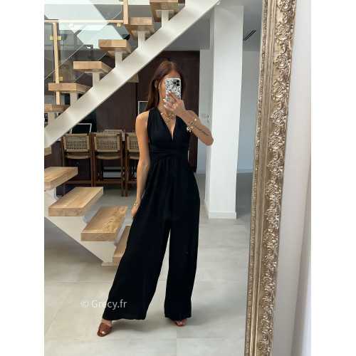 combinaison pantalon multipositions noire fluide été grecy look tenue mode tendance