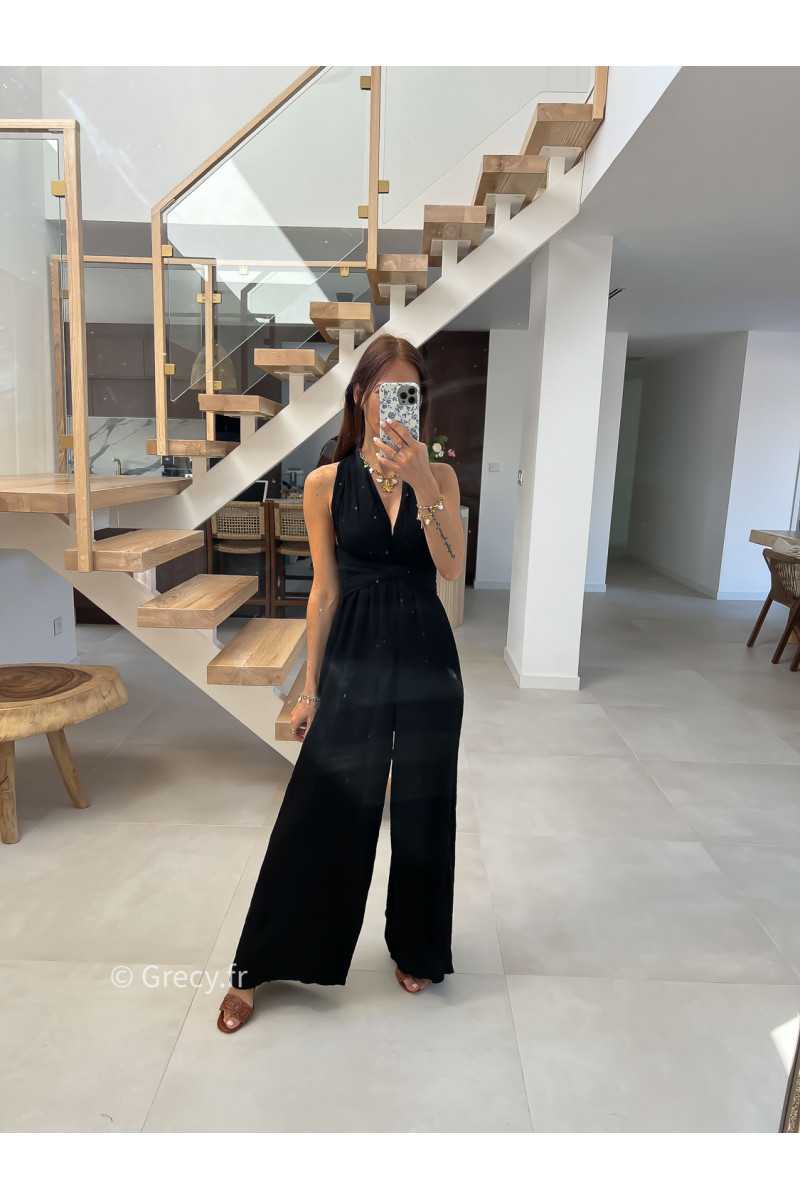 combinaison pantalon multipositions noire fluide été grecy look tenue mode tendance