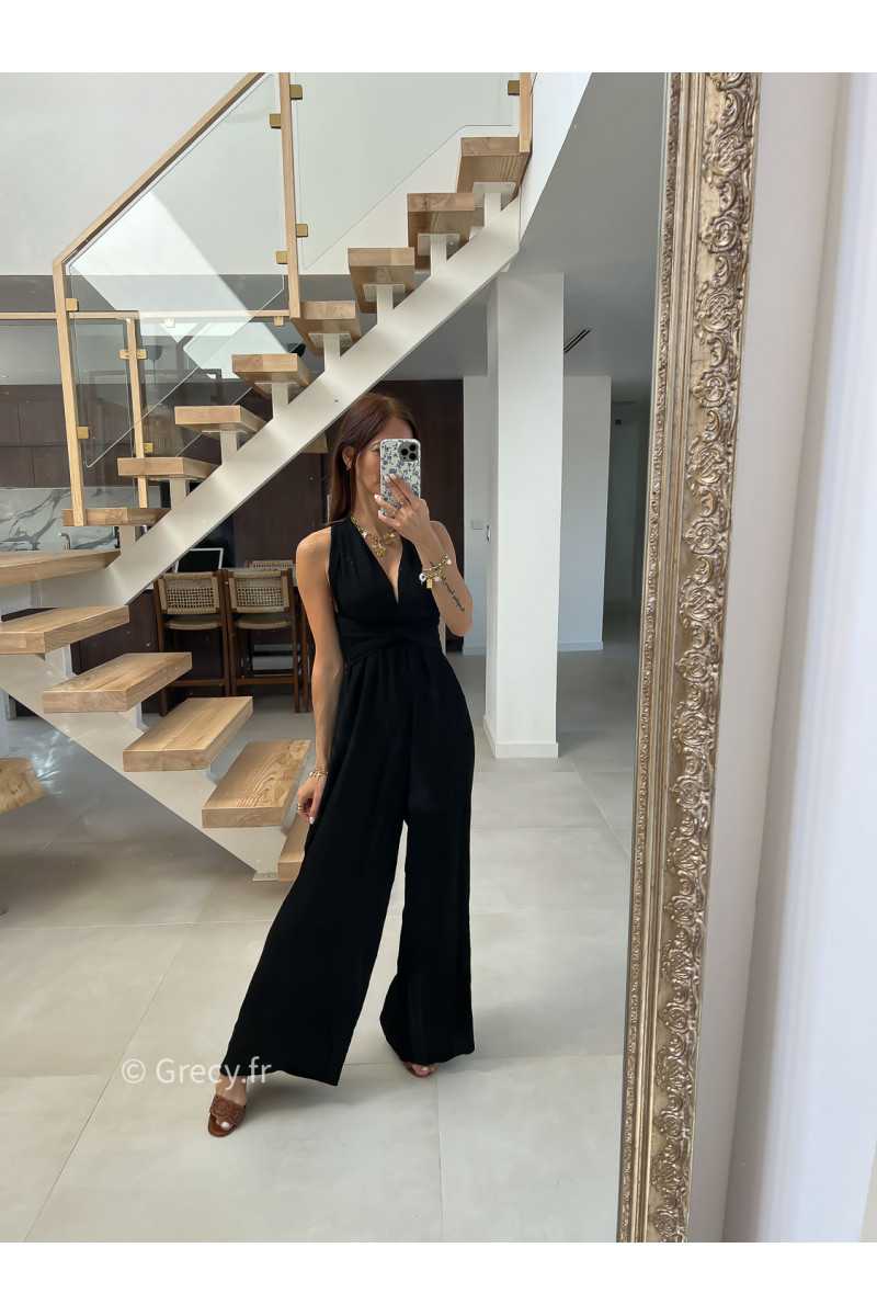 combinaison pantalon multipositions noire fluide été grecy look tenue mode tendance