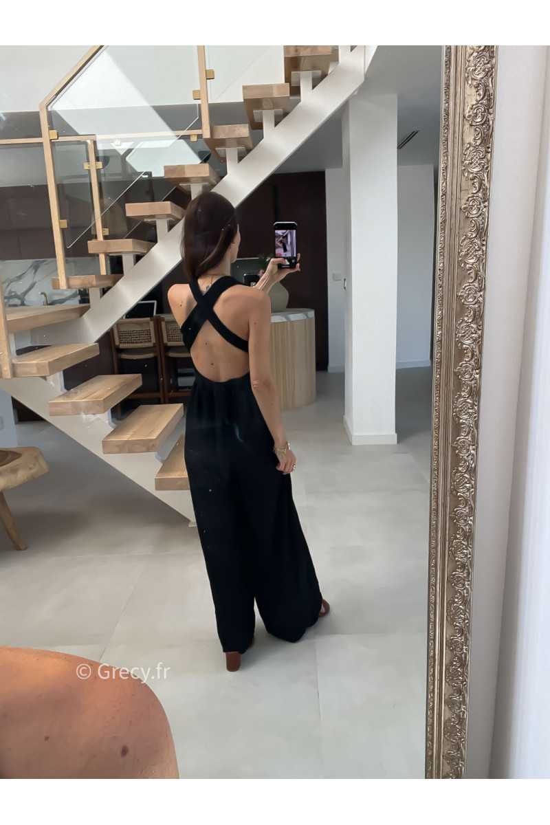 combinaison pantalon multipositions noire fluide été grecy look tenue mode tendance