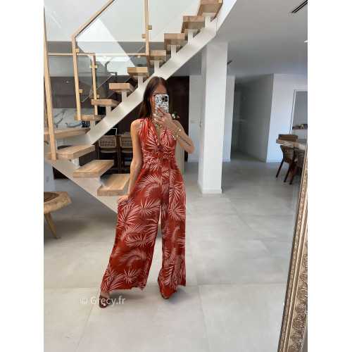 combinaison pantalon multipositions motifs terracotta fluide été grecy look tenue mode tendance