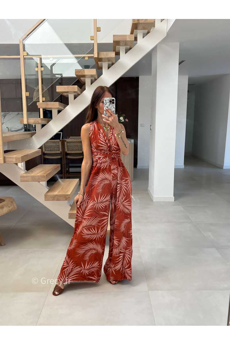 combinaison pantalon multipositions motifs terracotta fluide été grecy look tenue mode tendance