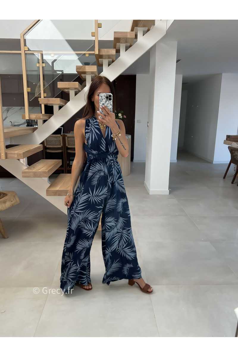 combinaison pantalon multipositions motifs bleu marine fluide été grecy look tenue mode tendance