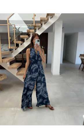 combinaison pantalon multipositions motifs bleu marine fluide été grecy look tenue mode tendance