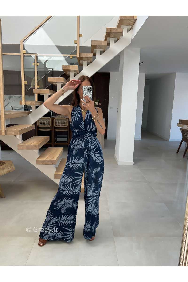 combinaison pantalon multipositions motifs bleu marine fluide été grecy look tenue mode tendance