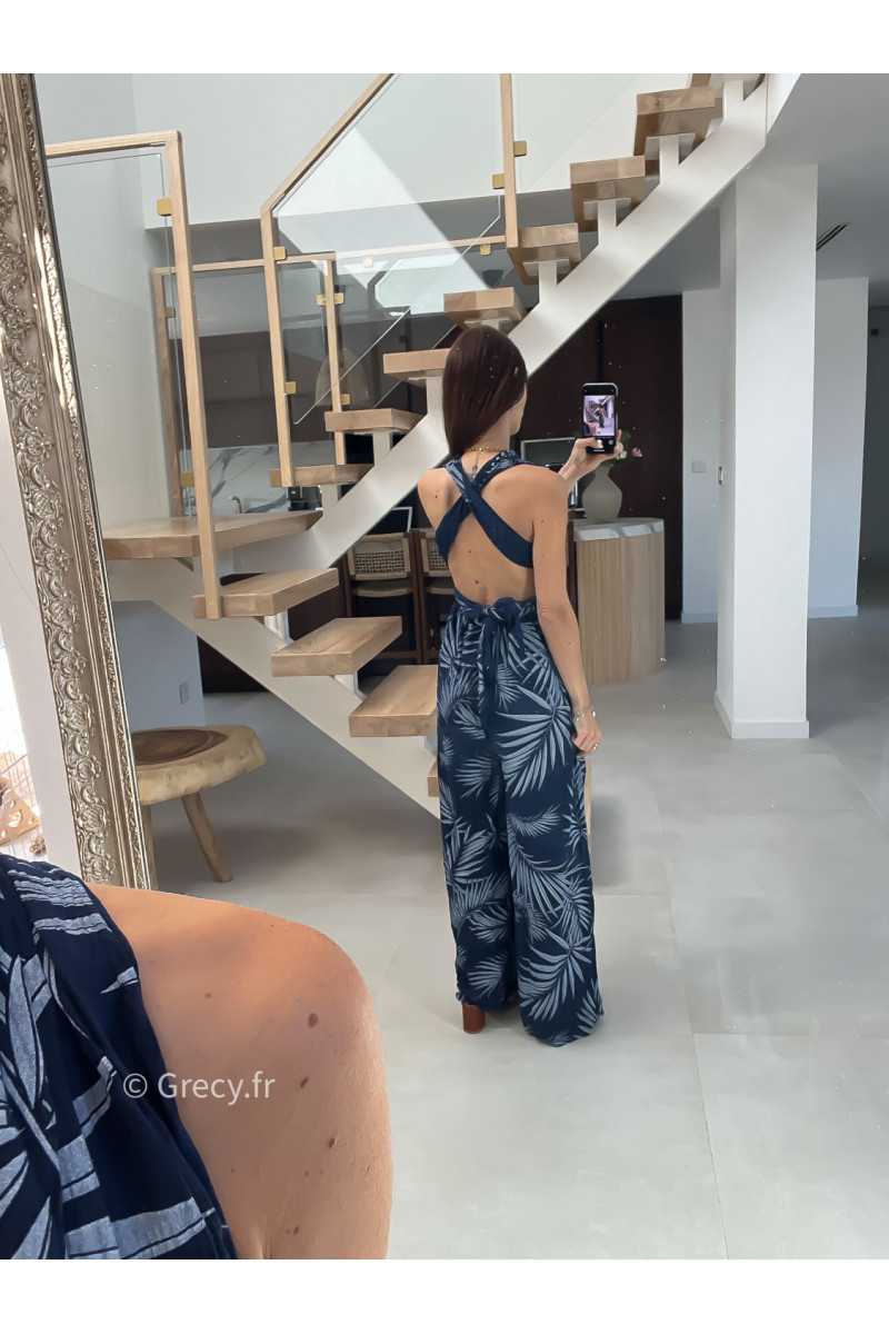 combinaison pantalon multipositions motifs bleu marine fluide été grecy look tenue mode tendance