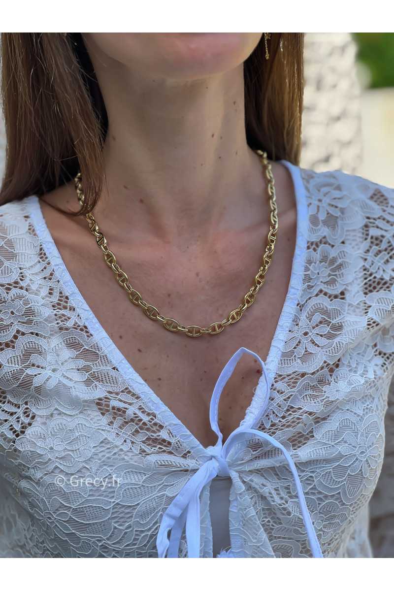collier maille doré bijoux acier inoxydable grecy