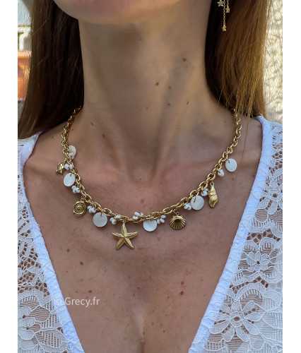 Collier doré papilles blanches Ocean