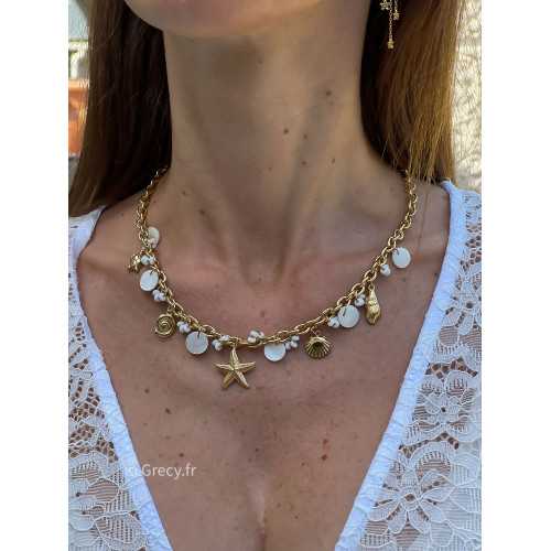 Collier doré papilles blanches Ocean