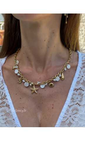 Collier doré papilles blanches Ocean