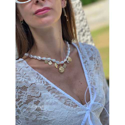 collier nacre perles charms bijoux acier inoxydable grecy