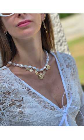 collier nacre perles charms bijoux acier inoxydable grecy