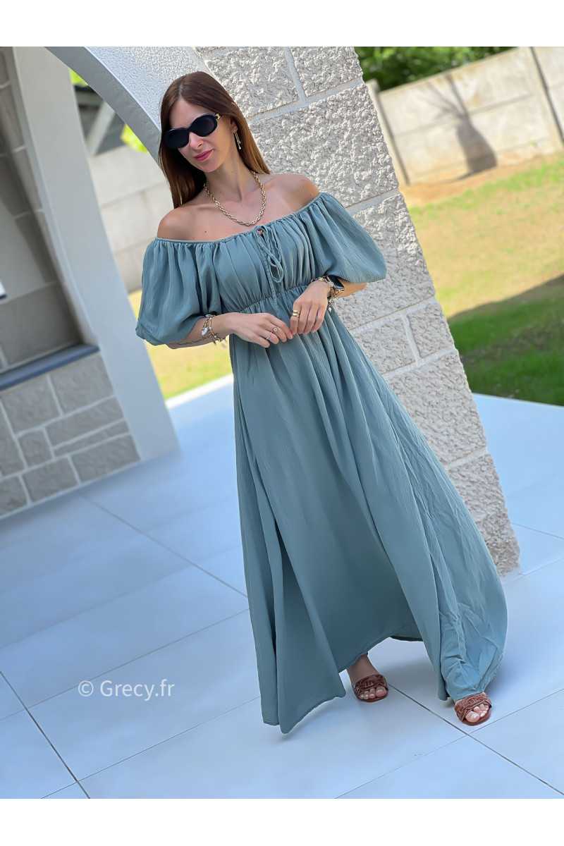 Robe longue verte manches ballon mode tendance ceremonie mariage printemps été grecy