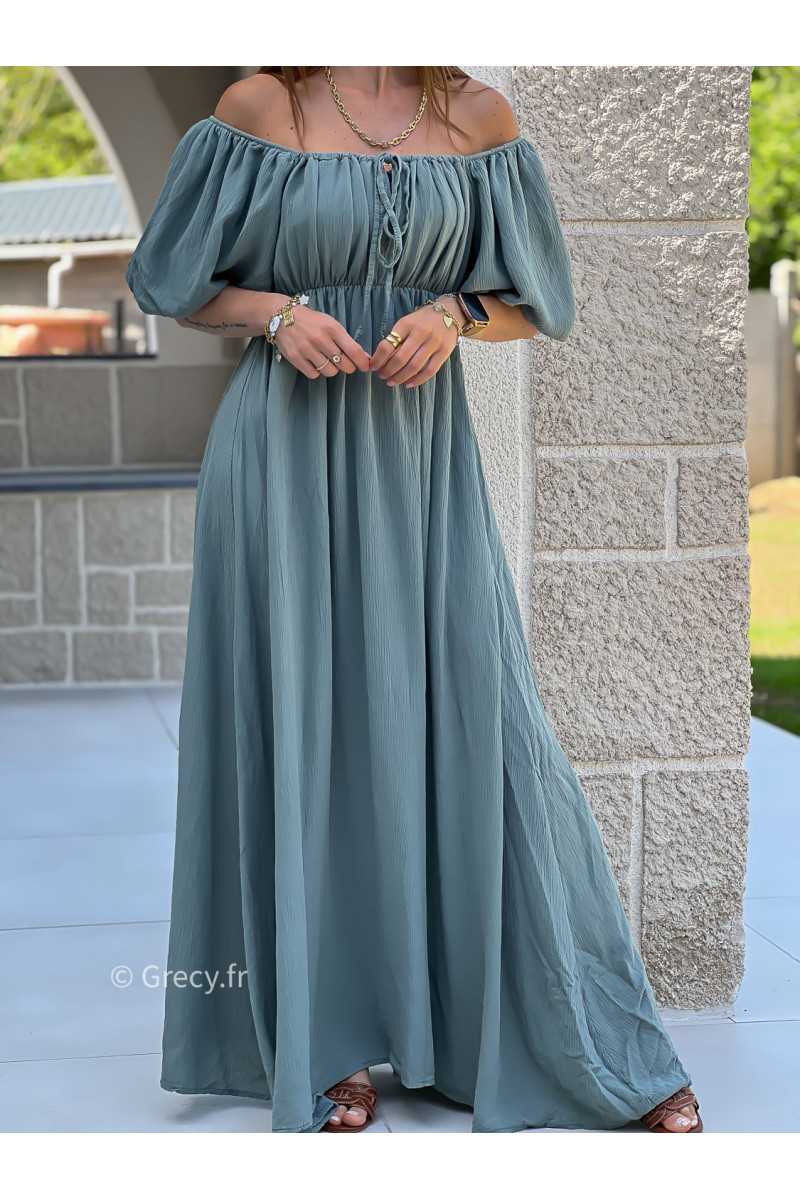 Robe longue verte manches ballon mode tendance ceremonie mariage printemps été grecy