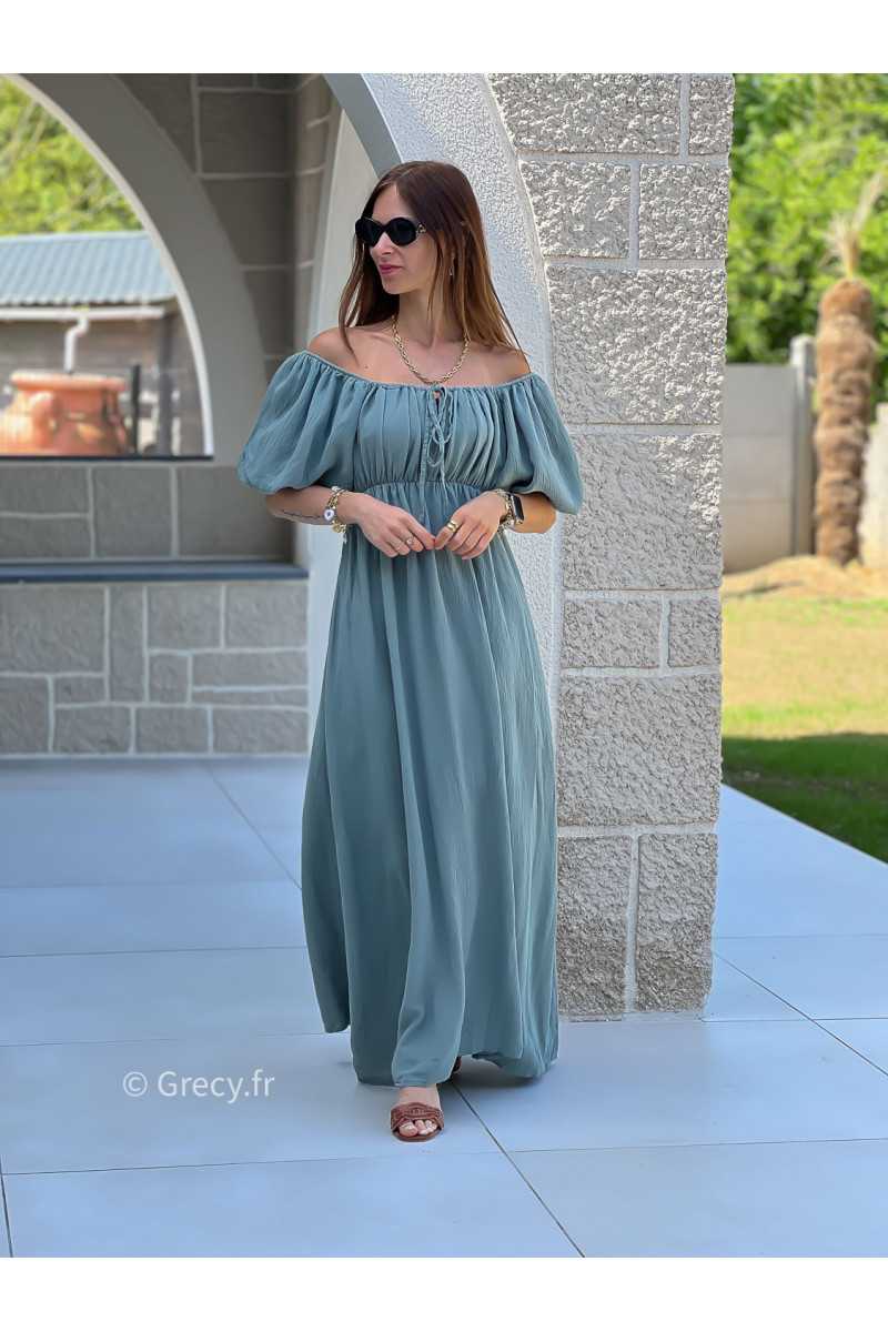 Robe longue verte manches ballon mode tendance ceremonie mariage printemps été grecy