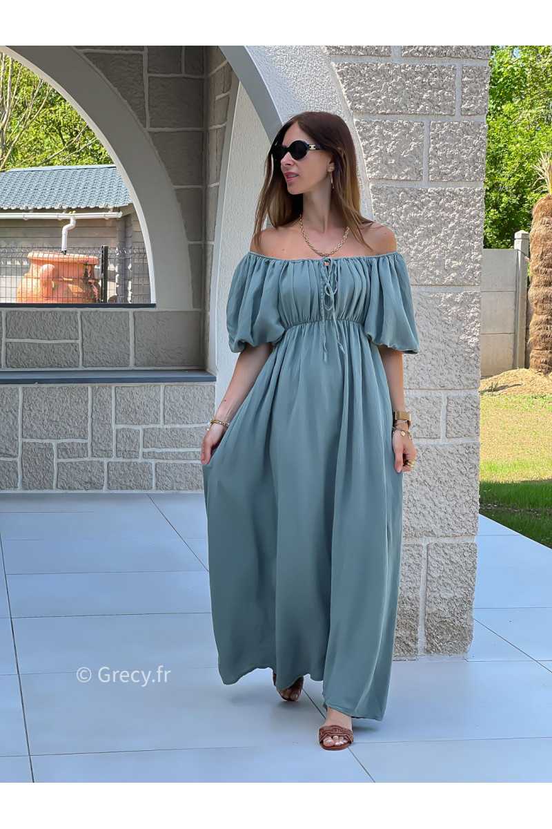Robe longue verte manches ballon mode tendance ceremonie mariage printemps été grecy