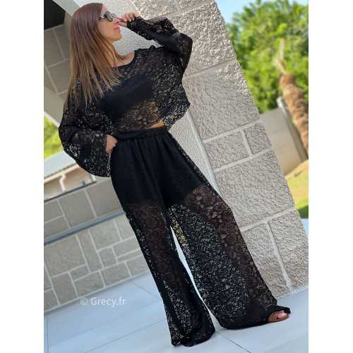 pantalon noir dentelles grecy mode tendance ensemble printemps été chic