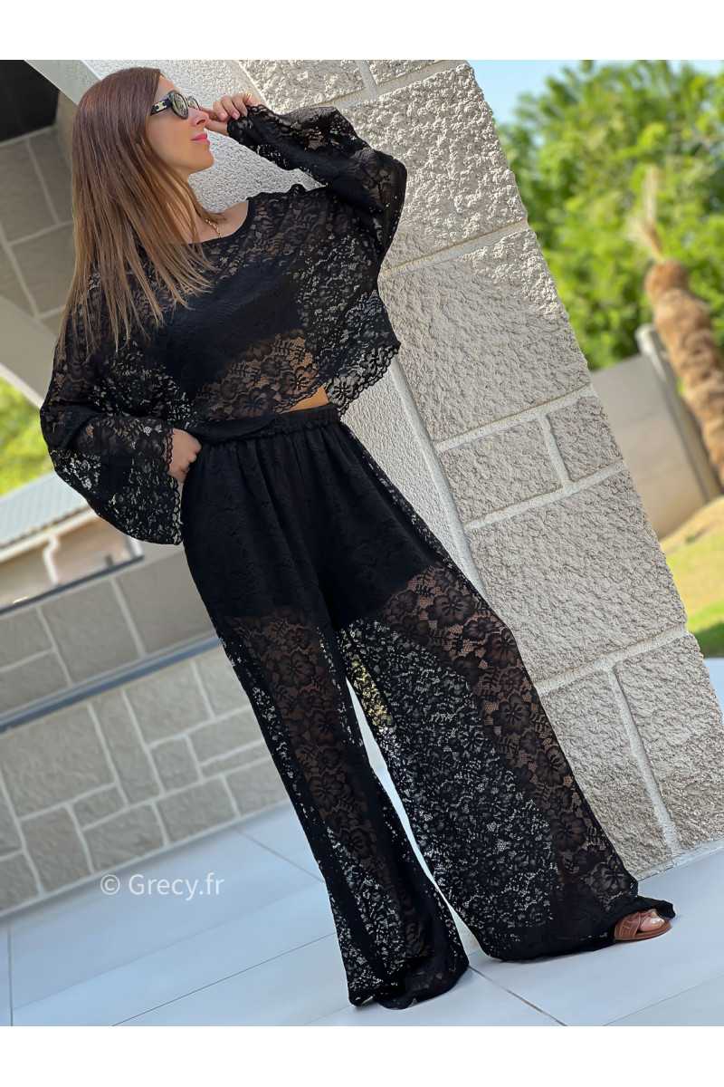 pantalon noir dentelles grecy mode tendance ensemble printemps été chic