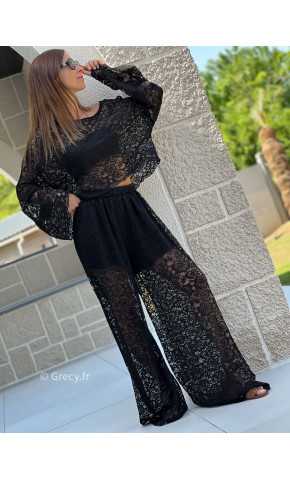pantalon noir dentelles grecy mode tendance ensemble printemps été chic