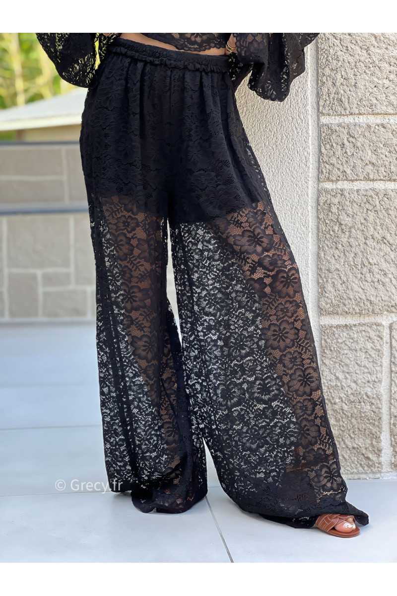 pantalon noir dentelles grecy mode tendance ensemble printemps été chic