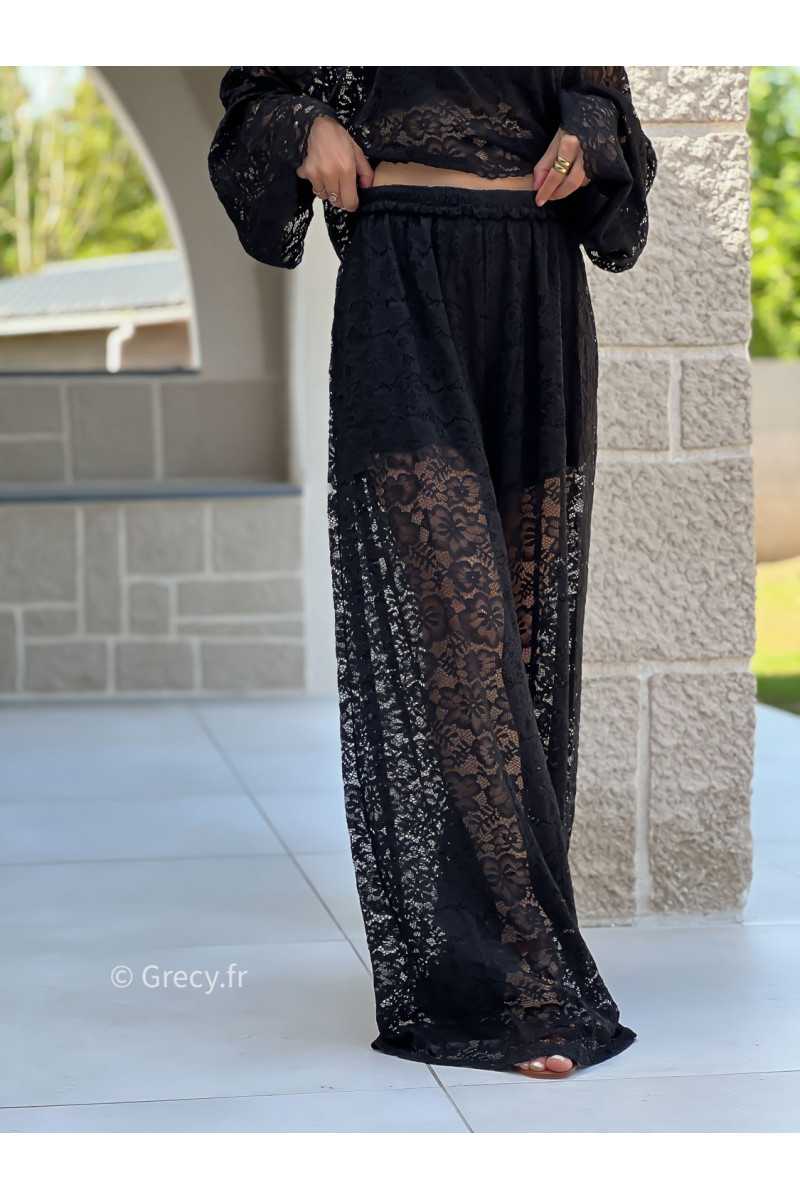 pantalon noir dentelles grecy mode tendance ensemble printemps été chic