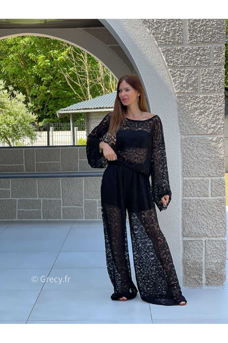pantalon noir dentelles grecy mode tendance ensemble printemps été chic