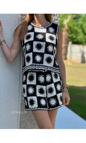 Ensemble crochet noir et blanc short et débardeur mode tendance ensemble printemps été chic