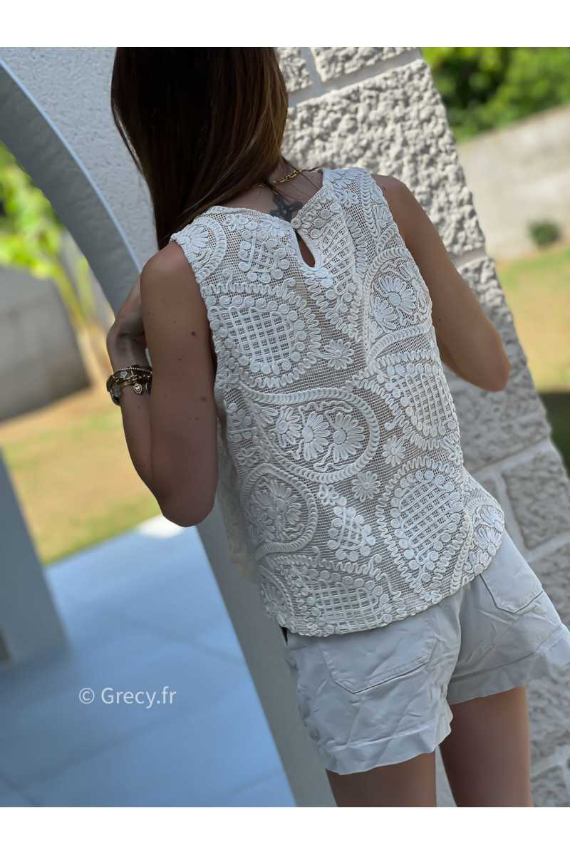 Débardeur crochet crème beige mode tendance ensemble printemps été chic