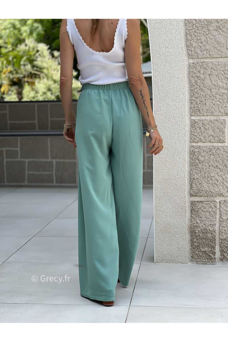 Pantalon fluide vert d'eau clair mode grecy tendance printemps été 2025 ootd fluide cérémonie chic