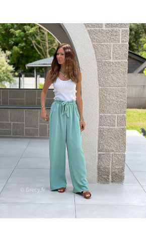 Pantalon fluide vert d'eau clair mode grecy tendance printemps été 2025 ootd fluide cérémonie chic