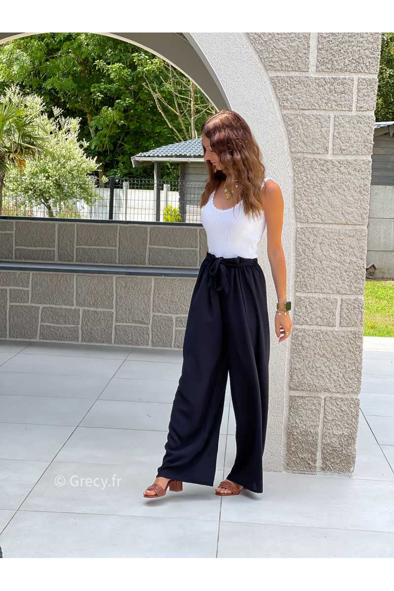 Pantalon fluide noir ceinture mode grecy tendance printemps été 2025 ootd fluide cérémonie chic