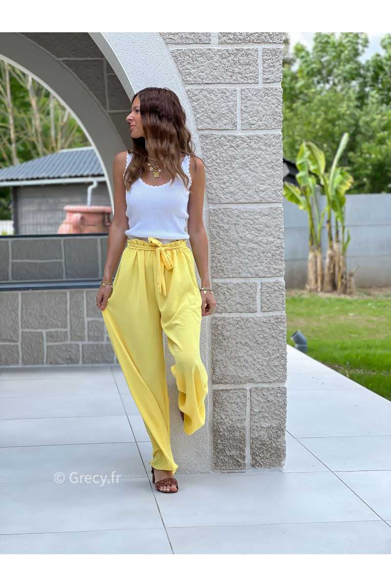 Pantalon fluide jaune ceinture mode grecy tendance printemps été 2025 ootd fluide cérémonie chic