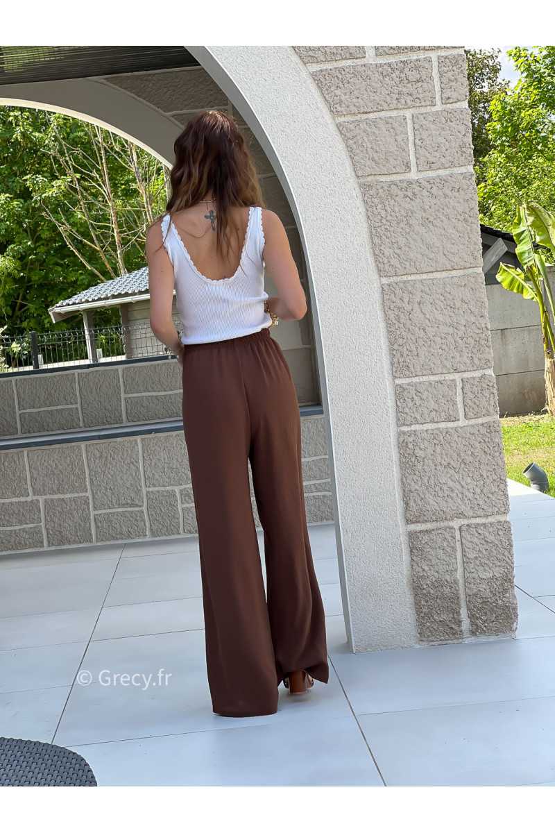 Pantalon fluide marron chocolat mode grecy tendance printemps été 2025 ootd fluide cérémonie chic